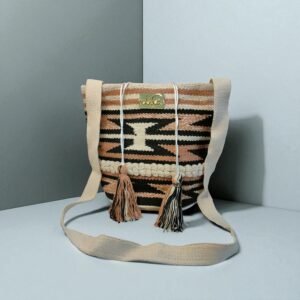 Handcrafted Boho Geometric Bucket Sling Bag with Tassels – Ethnic Crossbody Bag for Women