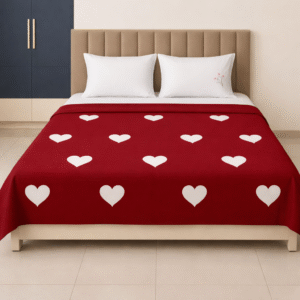 Hand Painted Heart Design King Size Bedsheet | Premium Cotton Romantic Bedsheet 275 x 240 cm