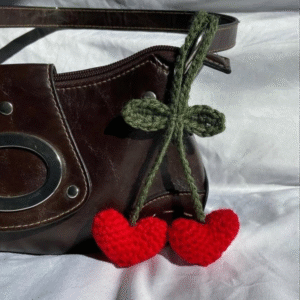 Handmade Crochet Heart Cherry Bag Charm | Cute Knitted Keychain for Handbags, Gifts & Accessories